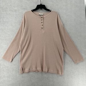 VTG‎ Express Tricot Thermal Top Womens LARGE Pink Oversized Shirt Long Sleeve